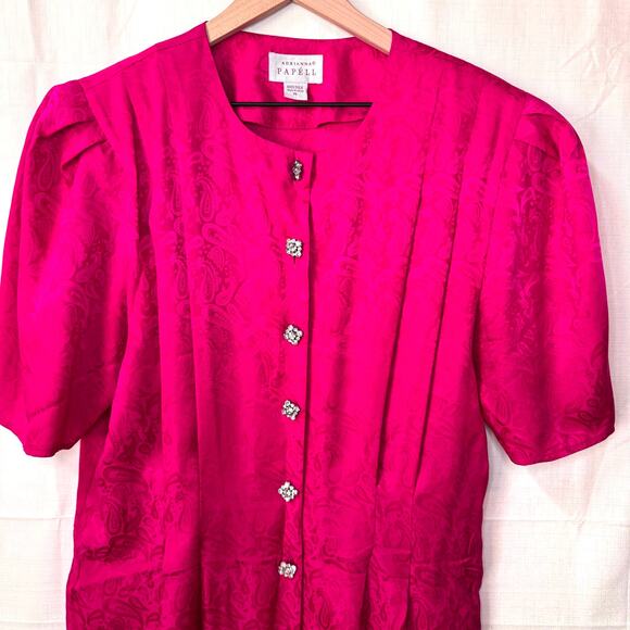 Vtg Silk ADRIANNA PAPEL Dress Plus 16 80s Glam Paisley Rhinestone Puff‎ Sleeve - Picture 2 of 13